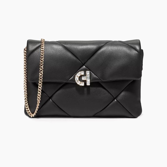 Cole Haan Handbags - Cole Haan Crystal Quilt Leather Clutch Crossbody Black W Chain Strap